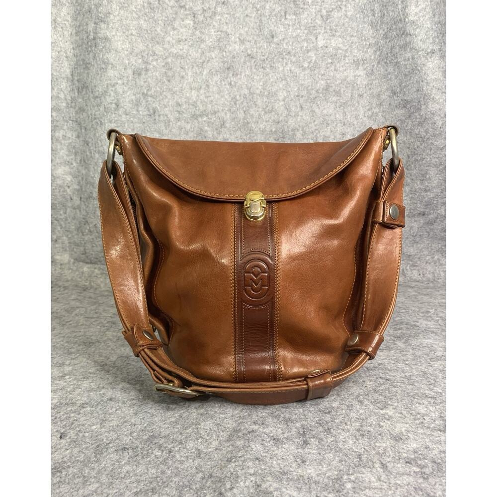 Marino Orlandi Cognac Leather Bucket Bag, Made in Italy, Gold Toned Hardware